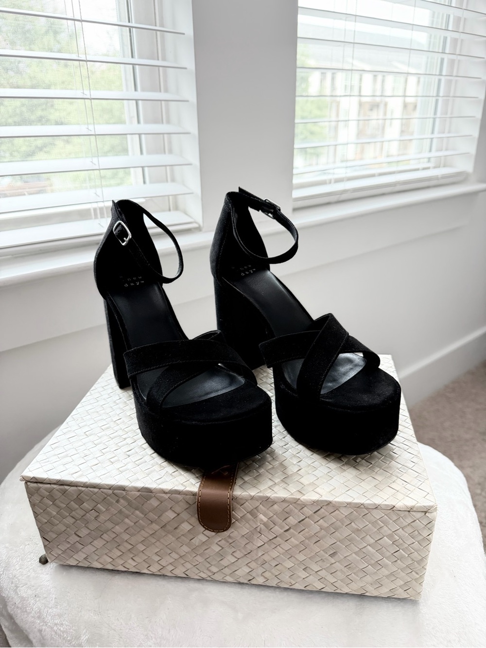 a new day Black Suede Platform Ankle-Strap Heels